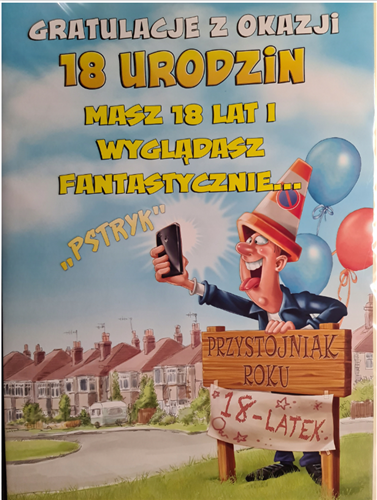 kartka na osiemnastkę kartka na 18 kartki dużaMEGA 28,5 cm *41,7cm 12102952873