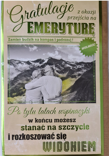 kartka Z OKAZJI PRZEJŚCIA NA EMERYTURĘ EMERYTURA 13 cm *20,4 cm 12350582067