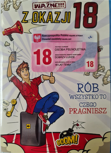 kartka na osiemnastkę kartka na 18 kartki WESOŁE 11,7 cm *16,5 cm  12437959400