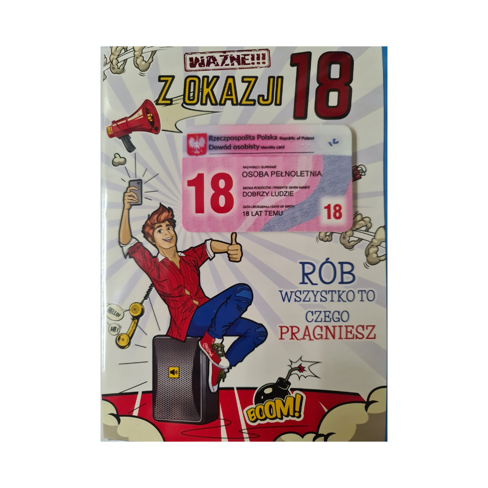 kartka na osiemnastkę kartka na 18 kartki WESOŁE 11,7 cm *16,5 cm  12437959400