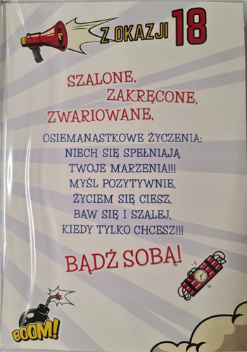 kartka na osiemnastkę kartka na 18 kartki WESOŁE 11,7 cm *16,5 cm  12437959400