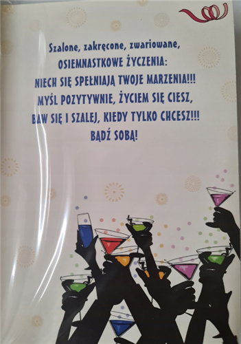 kartka na osiemnastkę kartka na 18 kartki WESOŁE 11,7 cm *16,5 cm 14998520694