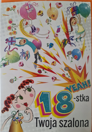 kartka na osiemnastkę kartka na 18 kartki WESOŁE  11,5 cm *16,5 cm 12583358722