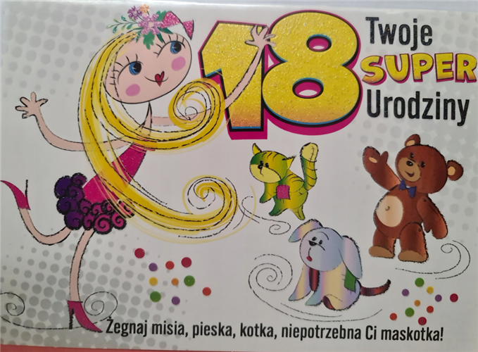 kartka na osiemnastkę kartka na 18 kartki WESOŁE  11,5 cm *16,5 cm 12583360919