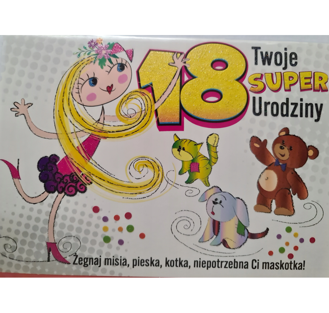 kartka na osiemnastkę kartka na 18 kartki WESOŁE  11,5 cm *16,5 cm 12583360919