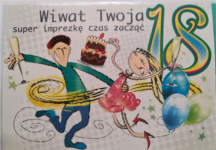 kartka na osiemnastkę kartka na 18 kartki WESOŁE  11,5 cm *16,5 cm 12583363092