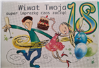 kartka na osiemnastkę kartka na 18 kartki WESOŁE  11,5 cm *16,5 cm 12583363092