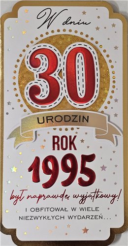 kartka urodzinowa na 30 lat 11,5 cm *21,5 cm 16897829356