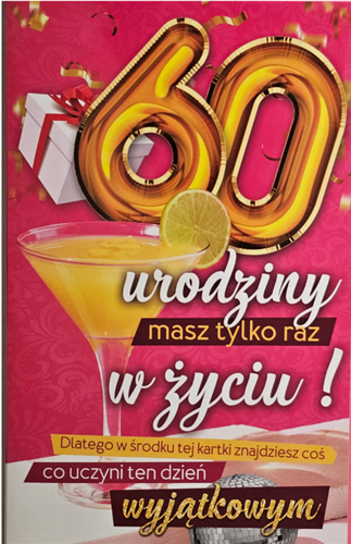 kartka urodzinowa na 60 lat sześćdziesiąte urodziny 13 cm *20,4 cm 13342574325