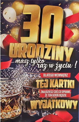 kartka urodzinowa na 30 lat z naklejką na butelkę  13 cm *20,4 cm 13342568443