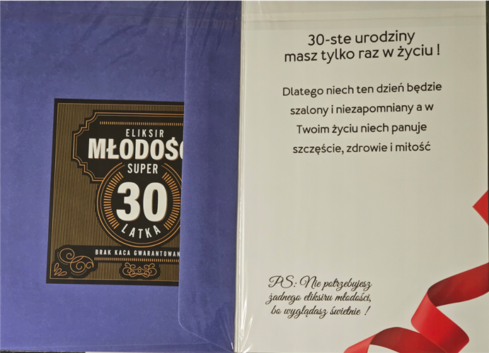 kartka urodzinowa na 30 lat z naklejką na butelkę  13 cm *20,4 cm 13342568443