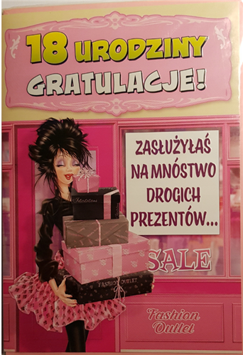 kartka na osiemnastkę kartka na 18 kartki WESOŁE 15,5 cm *22 cm  7622303747