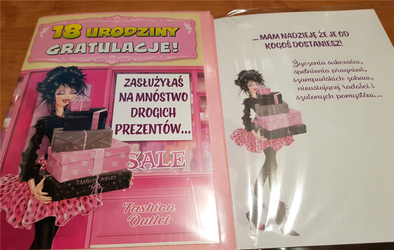 kartka na osiemnastkę kartka na 18 kartki WESOŁE 15,5 cm *22 cm  7622303747