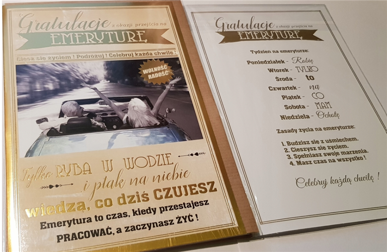 kartka Z OKAZJI PRZEJŚCIA NA EMERYTURę EMERYTURA 13 cm *20,4 cm 7908107335