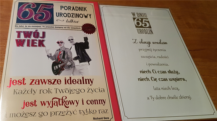 kartka urodzinowa na 65 lat sześćdziesiąt pięć  13cm x 20,5 cm 8603270153