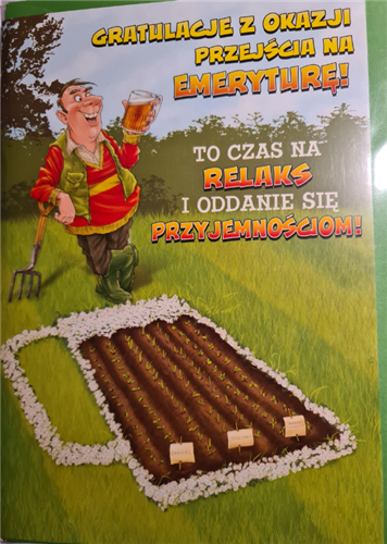 kartka Z OKAZJI PRZEJŚCIA NA EMERYTURę EMERYTURA 15,5 cm *22,5 cm 9525752829