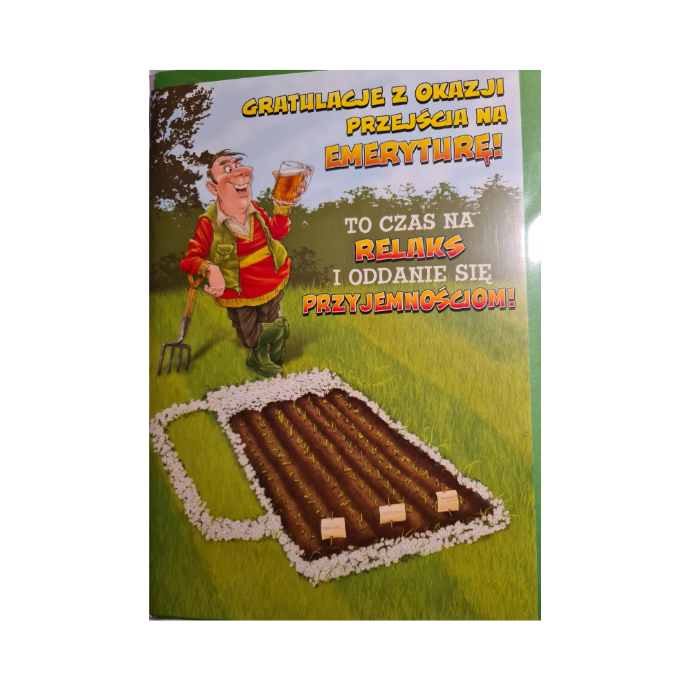 kartka Z OKAZJI PRZEJŚCIA NA EMERYTURę EMERYTURA 15,5 cm *22,5 cm 9525752829
