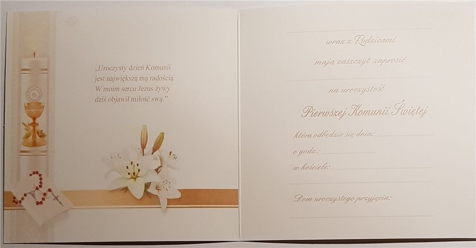 zaproszenia na Komunie Świetą 12 cm *12 cm 14952233265