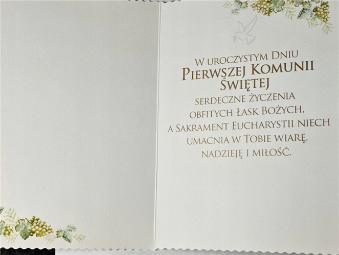 Pamiątka pierwszej Komunii Świetej Kartka 12 cm *16,3 cm 13540357514