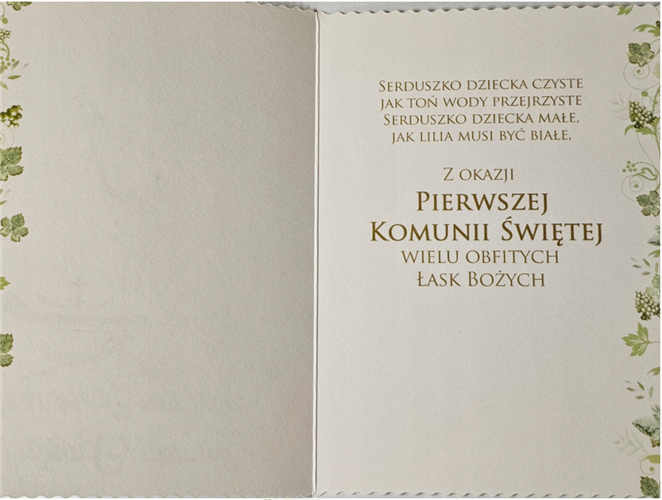 Pamiątka pierwszej Komunii Świetej Kartka  12 cm *16,3 cm 17306011256