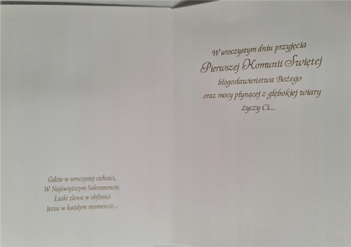 Pamiątka pierwszej Komunii Świetej Kartka 11,7 cm *16,5 cm 16897832626