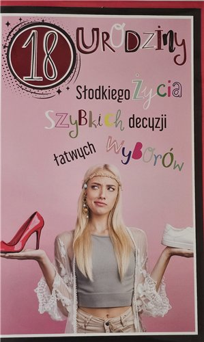 kartka na osiemnastkę kartka na 18 kartka WESOŁA 18 lat 13 cm *20,5 cm 15576707774