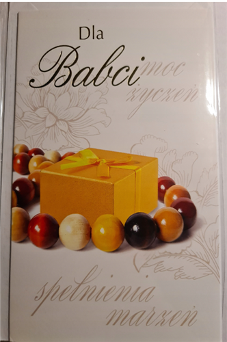 Składana kartka na Dzień Babci z życzeniami o wymiarach 11,4 x 18,8 cm