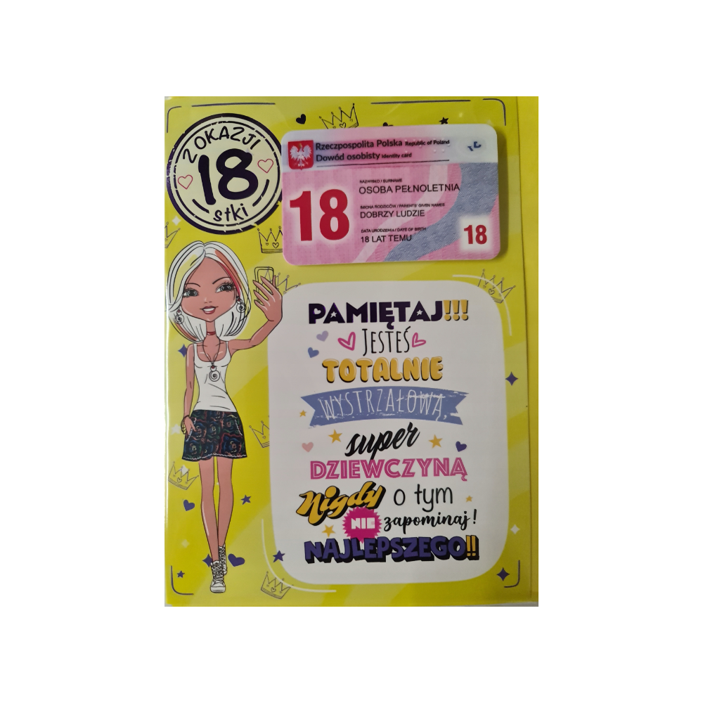 kartka na osiemnastkę kartka na 18 kartki WESOŁE 11,7 cm *16,5 cm 12437961024