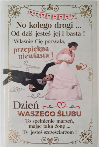 pamiątka na ślub, kartka na ślub, pocztówka ślubna 13 cm *20,4cm 16897830194