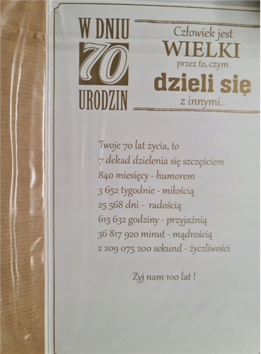 kartka urodzinowa na 70 lat  13 cm *20,5 cm 12789893920