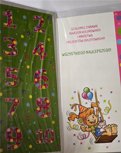 Kartki urodzinowe dla dziecka z wymienną cyferką  10,5 cm *21 cm 15396242664
