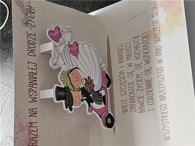 pamiątka na ślub, kartka na ślub PRZESTRZENNA 11,7 cm *16,7 cm 15086034958