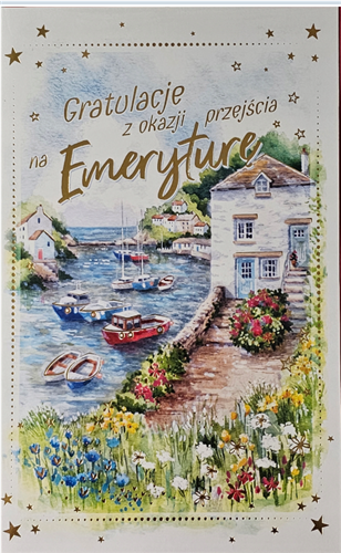 kartka Z OKAZJI PRZEJŚCIA NA EMERYTURę EMERYTURA  13 cm *20,4 cm 13721706507