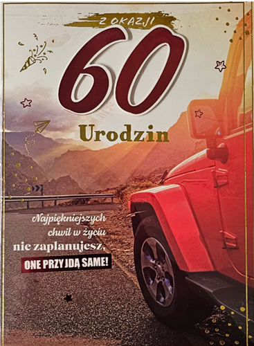 kartka urodzinowa na 60 lat sześćdziesiąte  urodziny 12,7 cm *17,8 cm  13726691843