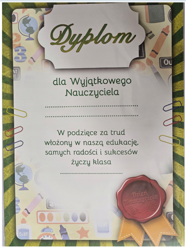kartki dla Nauczyciela, DYPLOM dla Nauczyciela  21 cm *29,7 cm 13925717566