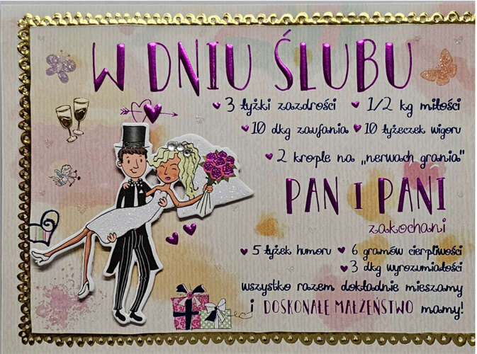 pamiątka na ślub, kartka na ślub PRZESTRZENNA  11,7 cm *16,7 cm13944781833