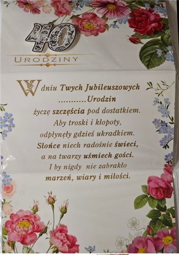 kartka urodzinowa na 40 lat czterdziestkę  11,4 cm *19 cm 16092901228