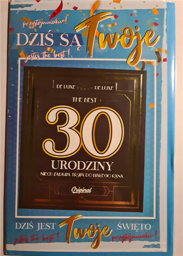 kartka urodzinowa na 30 lat z naklejką na butelkę 13 cm *20,5 cm 10826840007