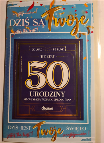 kartka urodzinowa na 50 lat z naklejką na butelkę  13 cm *20,5 cm 10826856837