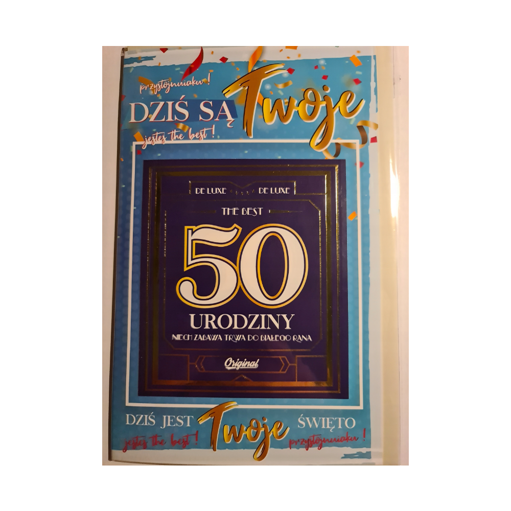 kartka urodzinowa na 50 lat z naklejką na butelkę  13 cm *20,5 cm 10826856837