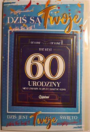 kartka urodzinowa na 60 lat z naklejką na butelkę  13 cm *20,5 cm  10826868179