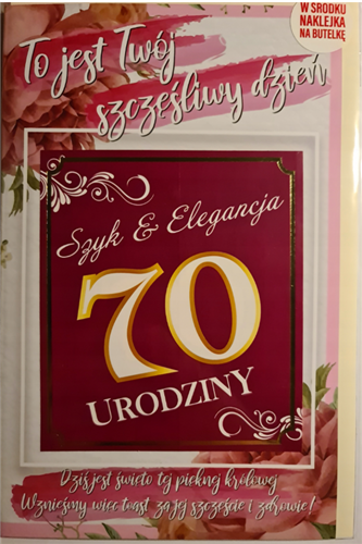 kartka urodzinowa na 70 lat z naklejką na butelkę 13 cm *20,5 cm 10826873339