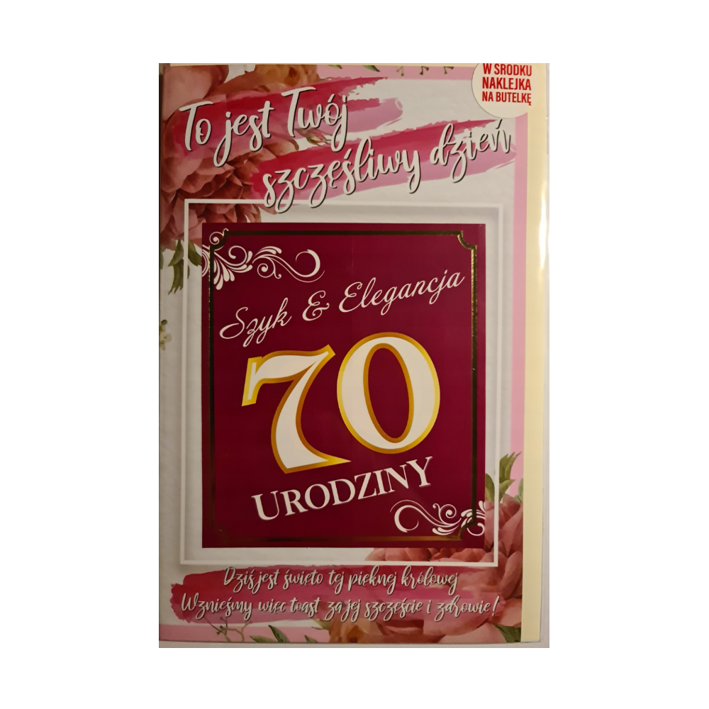kartka urodzinowa na 70 lat z naklejką na butelkę 13 cm *20,5 cm 10826873339