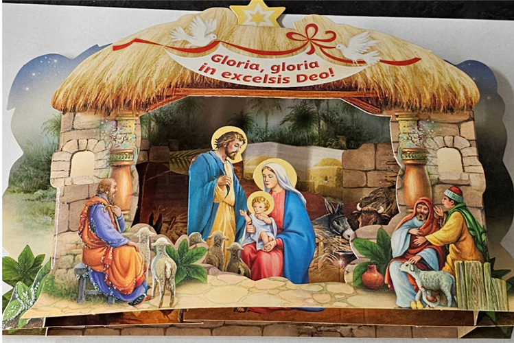 Szopka bożonarodzeniowa papierowa, mała z brokatem szerokość 23 cm a wysokość 18 cm 14278865259