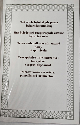 kartka Z OKAZJI PRZEJŚCIA NA EMERYTURę EMERYTURA  13 cm *20,4 cm 14689545988