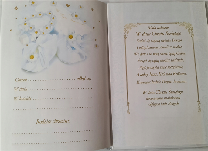 książeczka na Chrzest Święty, pamiątka na Chrzest  14,5 cm *20,5 cm 17368635595