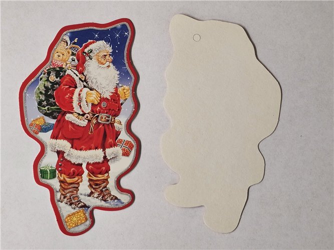 Zawieszki bileciki wzór Mikołaj 7,5 x 9 cm na paczki