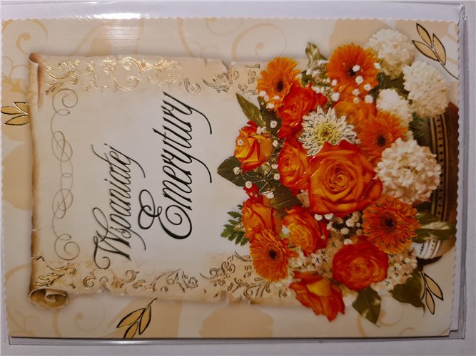 kartka Z OKAZJI PRZEJŚCIA NA EMERYTURę EMERYTURA   11,5 cm *16,5 cm 14863481075