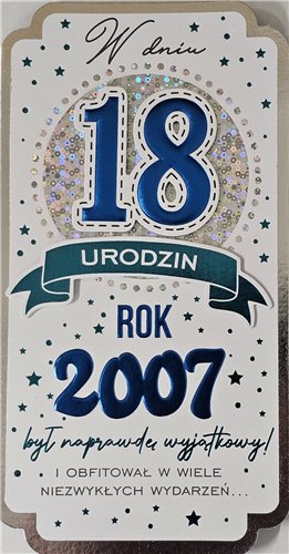 kartka urodzinowa na 18 lat   11,3 cm *21,5 cm 16897829757