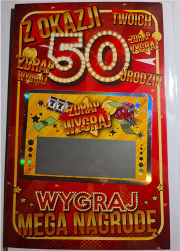 kartka urodzinowa na 50 lat z dołączoną zdrapką 13 cm *20,5 cm 11289913931